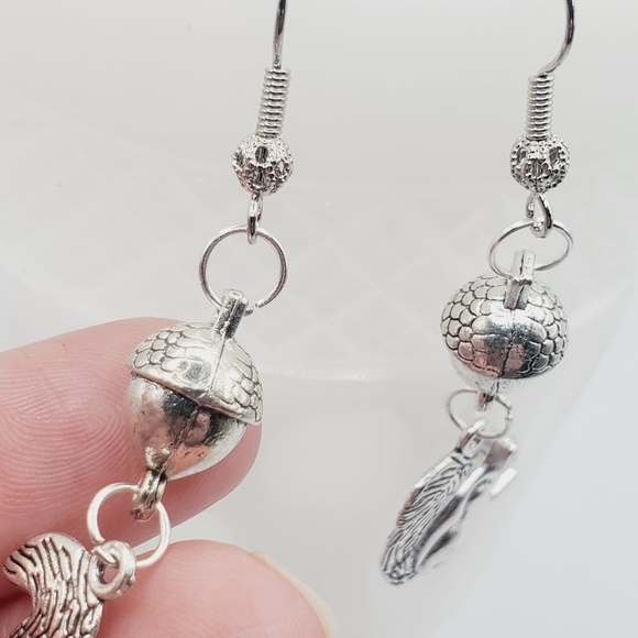 18k gold squirrel acorn earrings handmade silver plated 3D fall Thanksgiving new - Picture 4 of 9